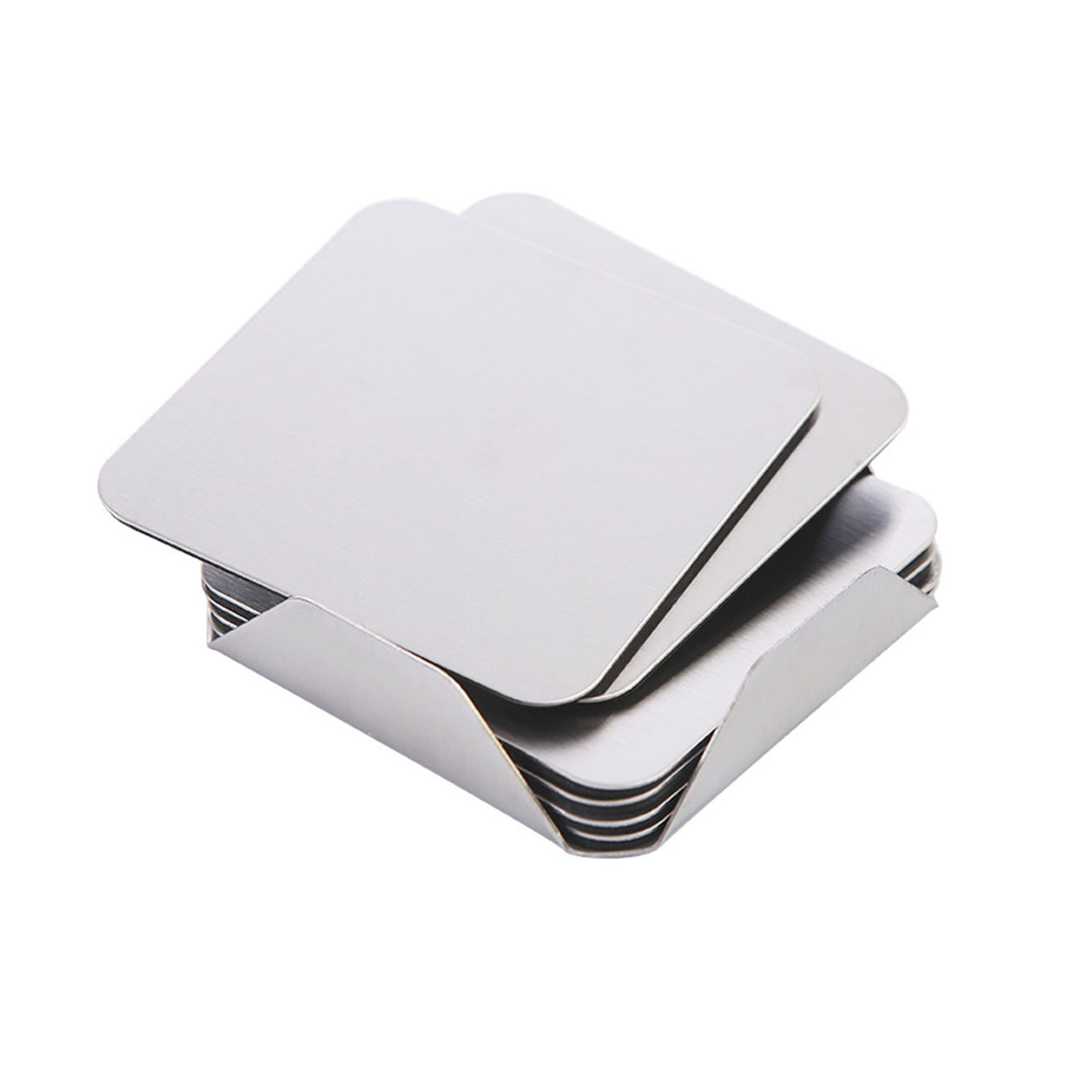 Set of 6 Square Stainless Steel Coasters