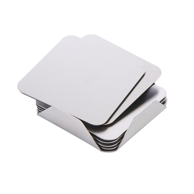 Set of 6 Square Stainless Steel Coasters