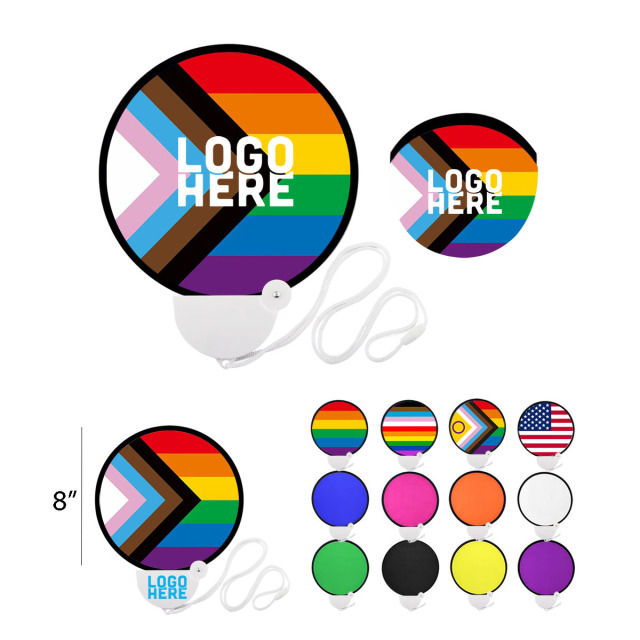 Progress Pride Folding Disc Fan w/ Lanyard