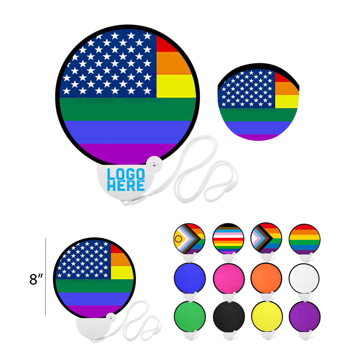 Pop-up LGBT Hand Fans w/ Lanyard