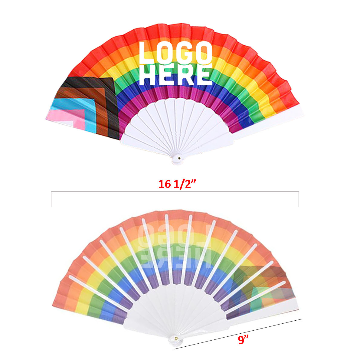 9" Progress Pride Fans w/ Plastic Handle