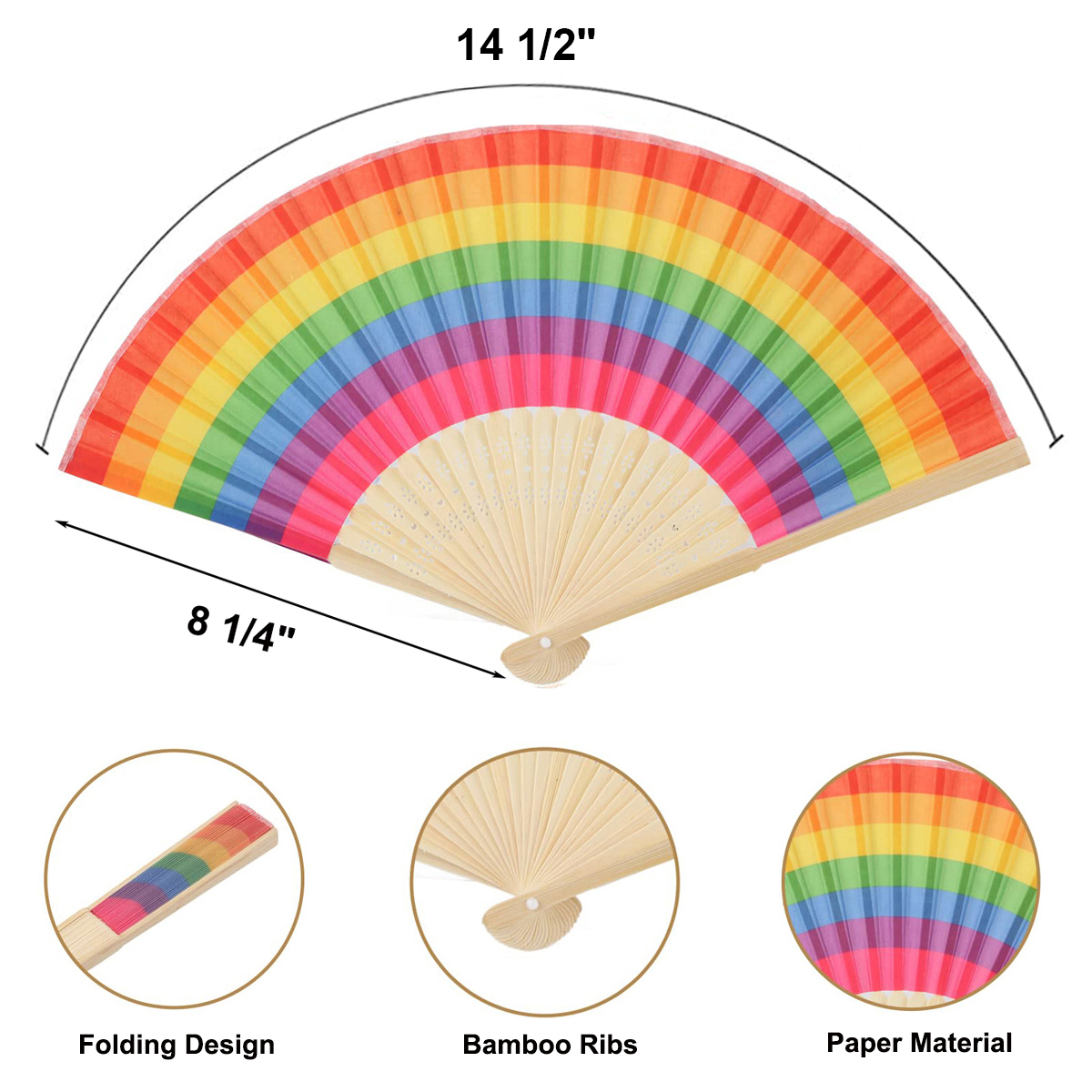 Pride Rainbow Folding Handheld Bamboo Fans