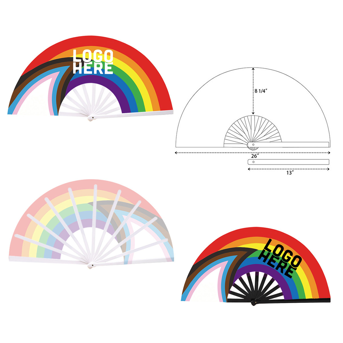 13" Folding Progress Pride Rave Fan