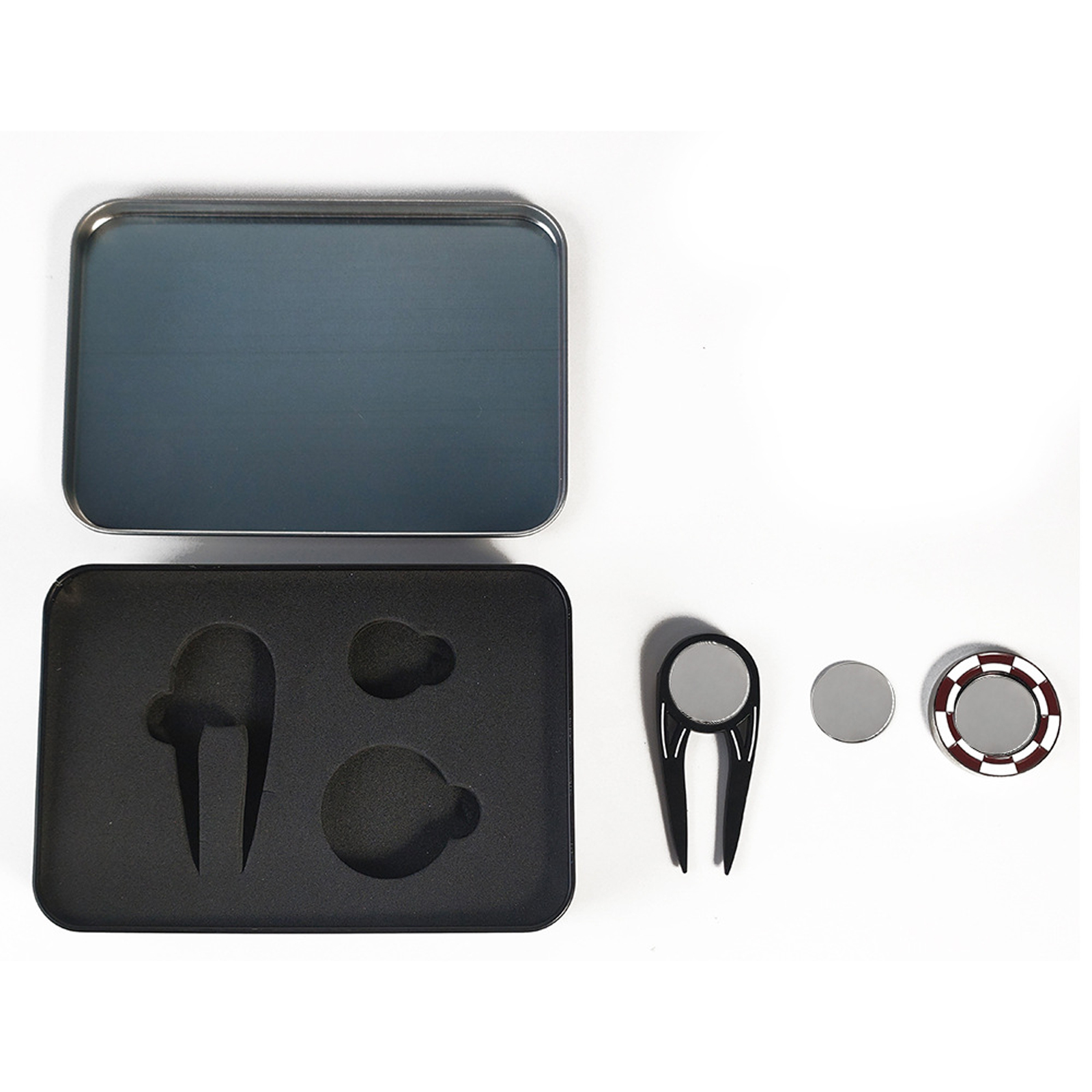 Golf Divot Tool with Ball Markers and Poker Chip Maker Set