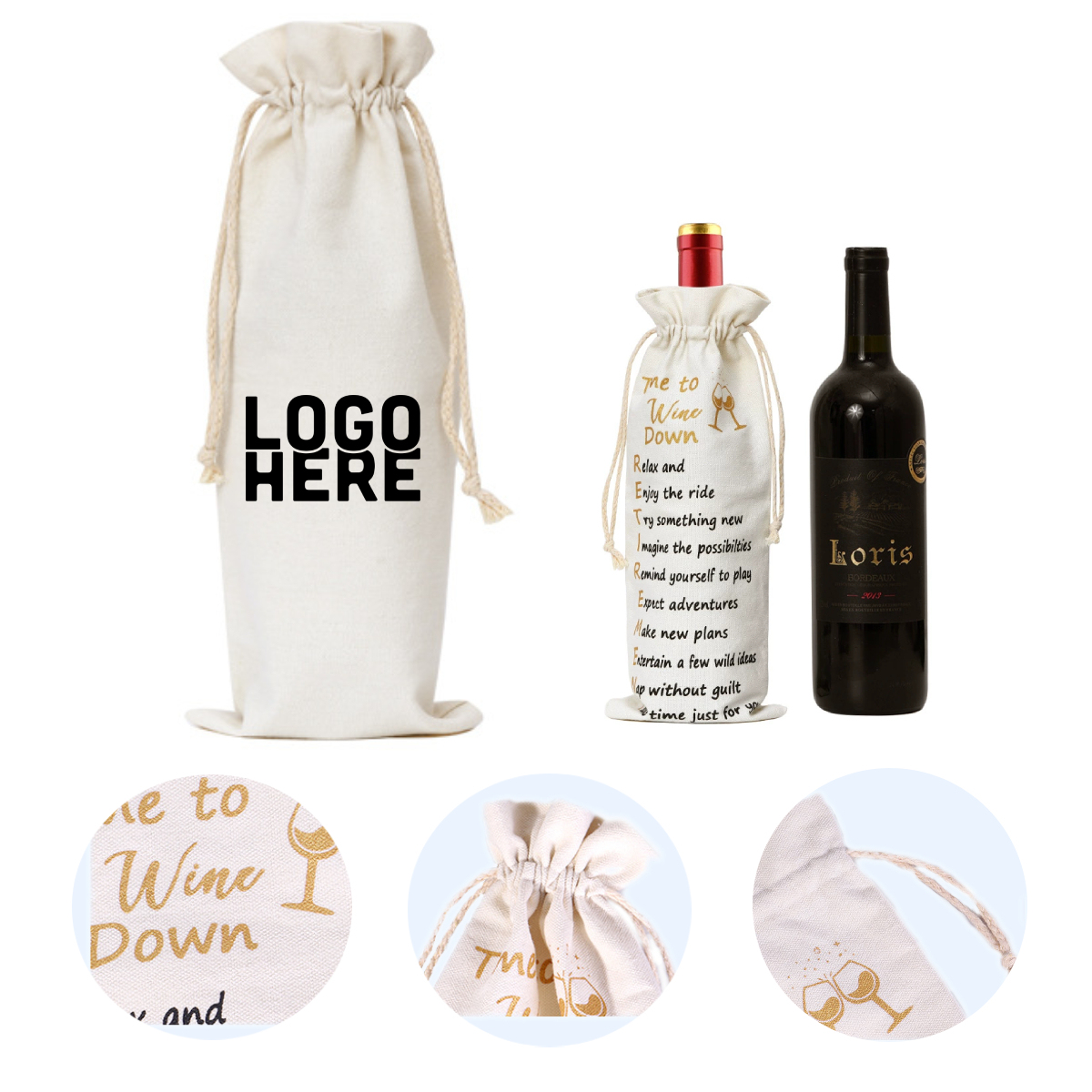 280 GSM Canvas Drawstring Wine Bag