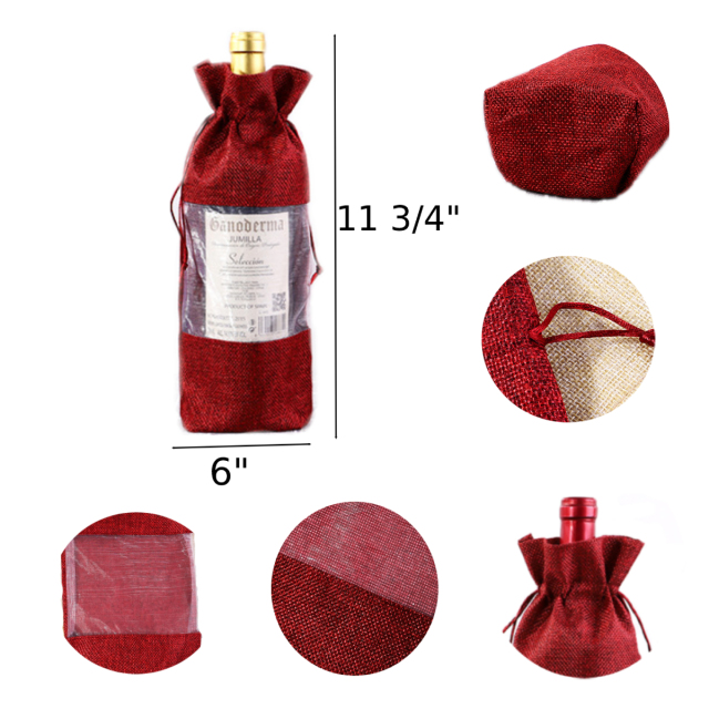750ML Organza Window Burlap Drawstring Wine Bag