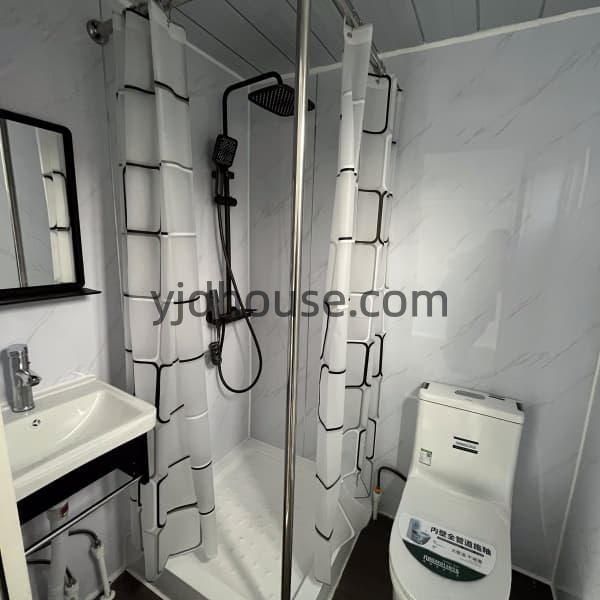 Compact bathroom configuration inside a 10ft expandable house