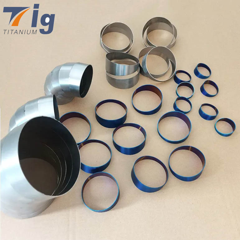 4" Titanium burning blue Pie Cut 1.5D 6 Pieces for welded 90 Degree Bend 1.0mm