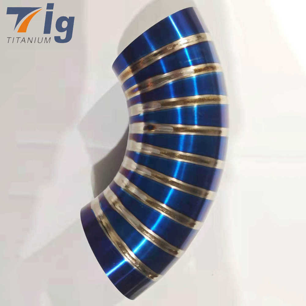 Titanium Pre-welded burnt Blue Pie Cuts 1.5D raw Exhaust Elbow Bend - 5" 90 Degree