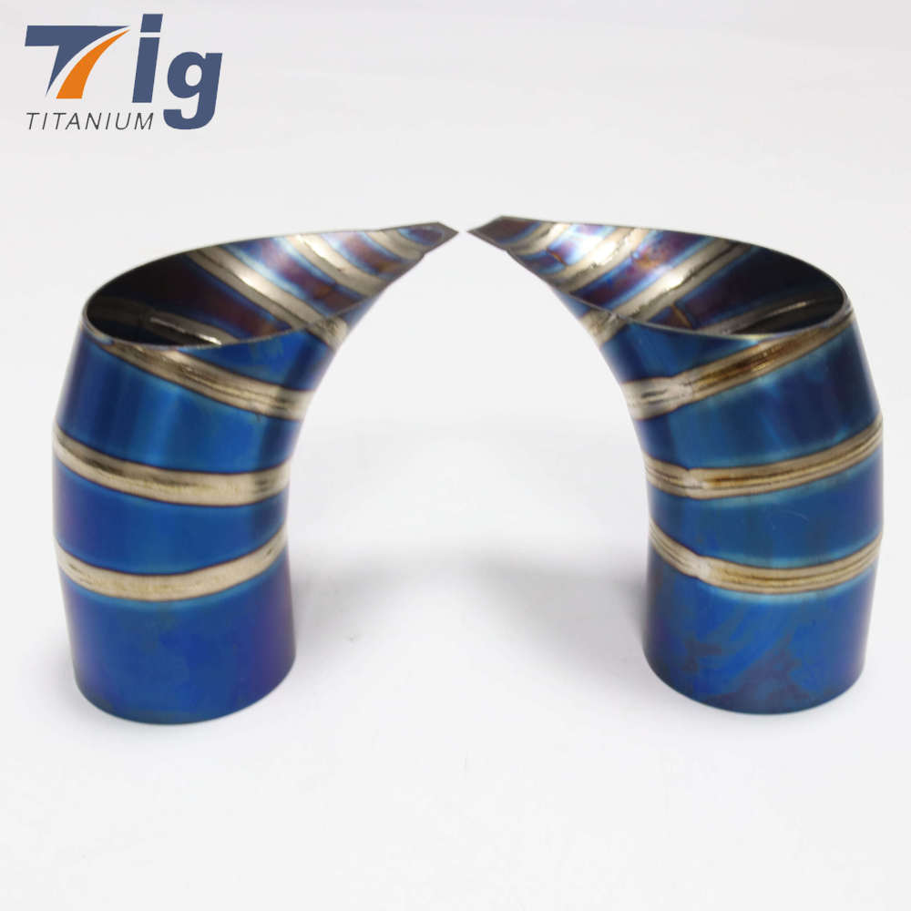 5" 1.2mm tear drop cut brushed Titanium 1.5D DIY lobster titanium degree blue burnt pie cut elbow tear drop exhaust tip
