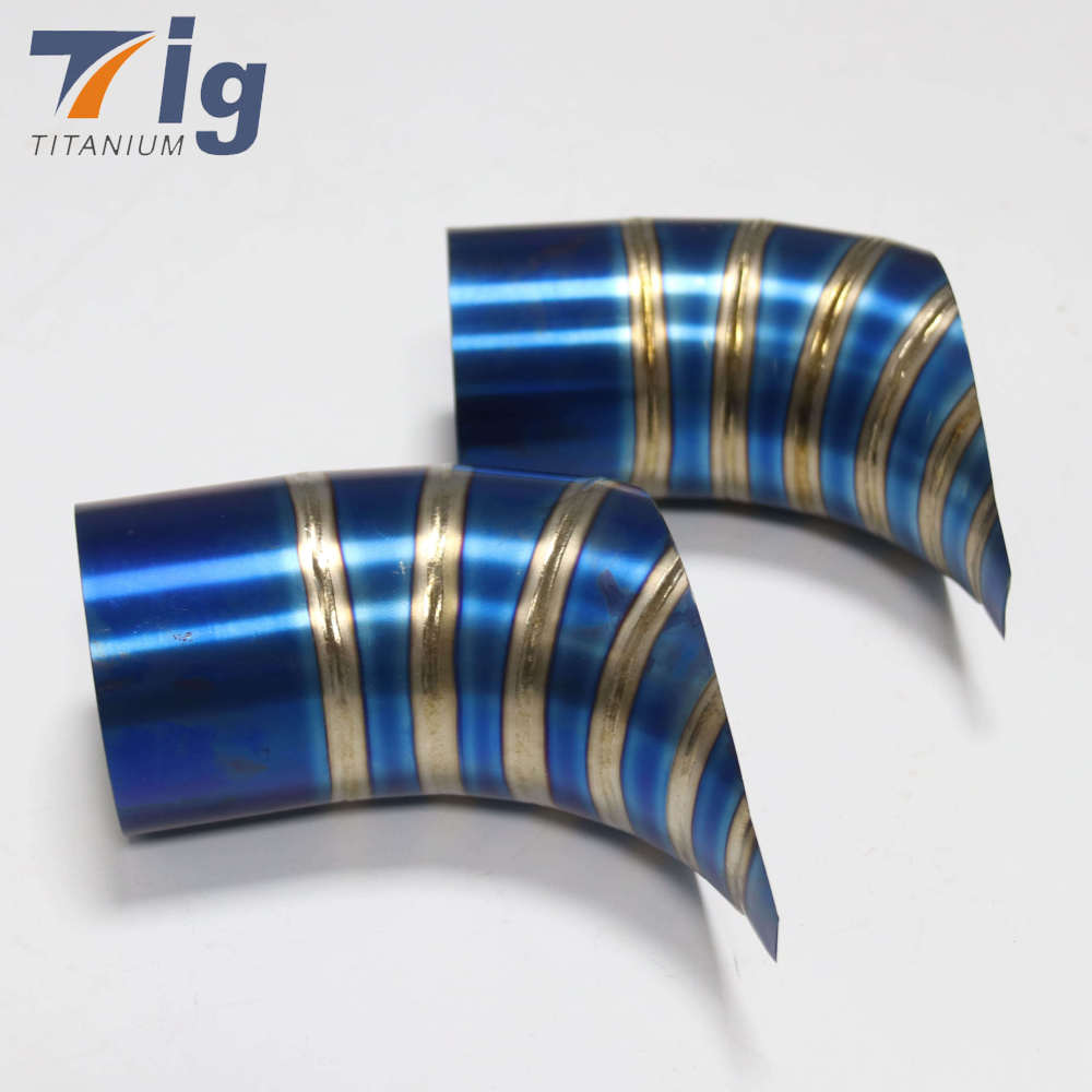 5" 1.2mm tear drop cut brushed Titanium 1.5D DIY lobster titanium degree blue burnt pie cut elbow tear drop exhaust tip