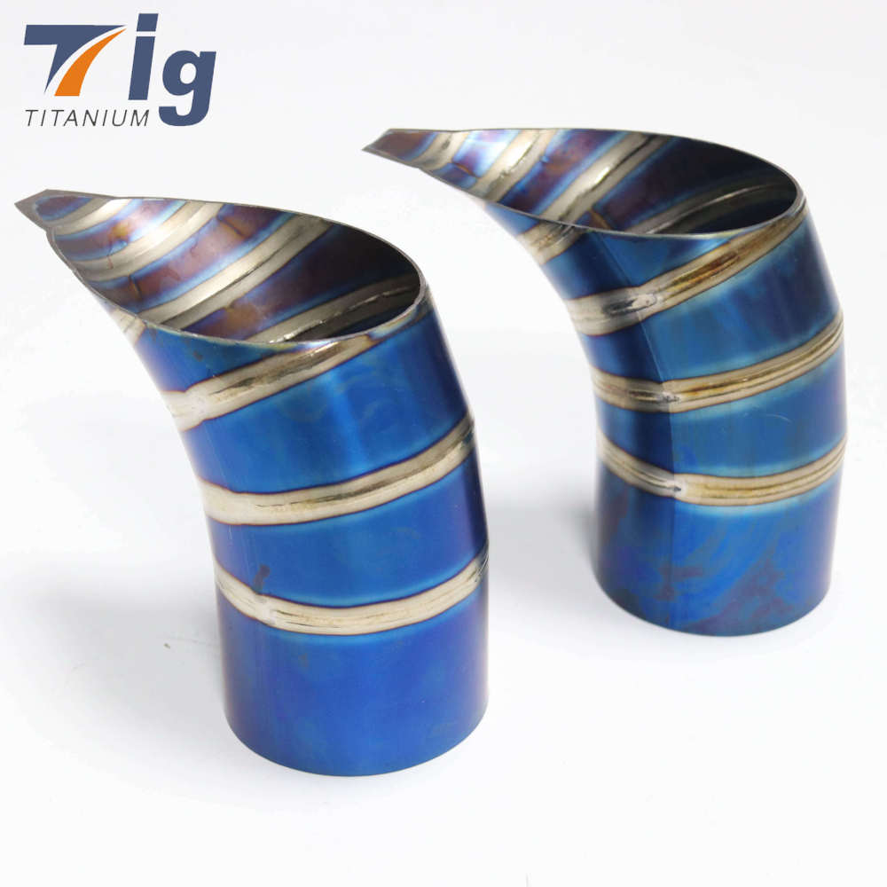 5" 1.2mm tear drop cut brushed Titanium 1.5D DIY lobster titanium degree blue burnt pie cut elbow tear drop exhaust tip