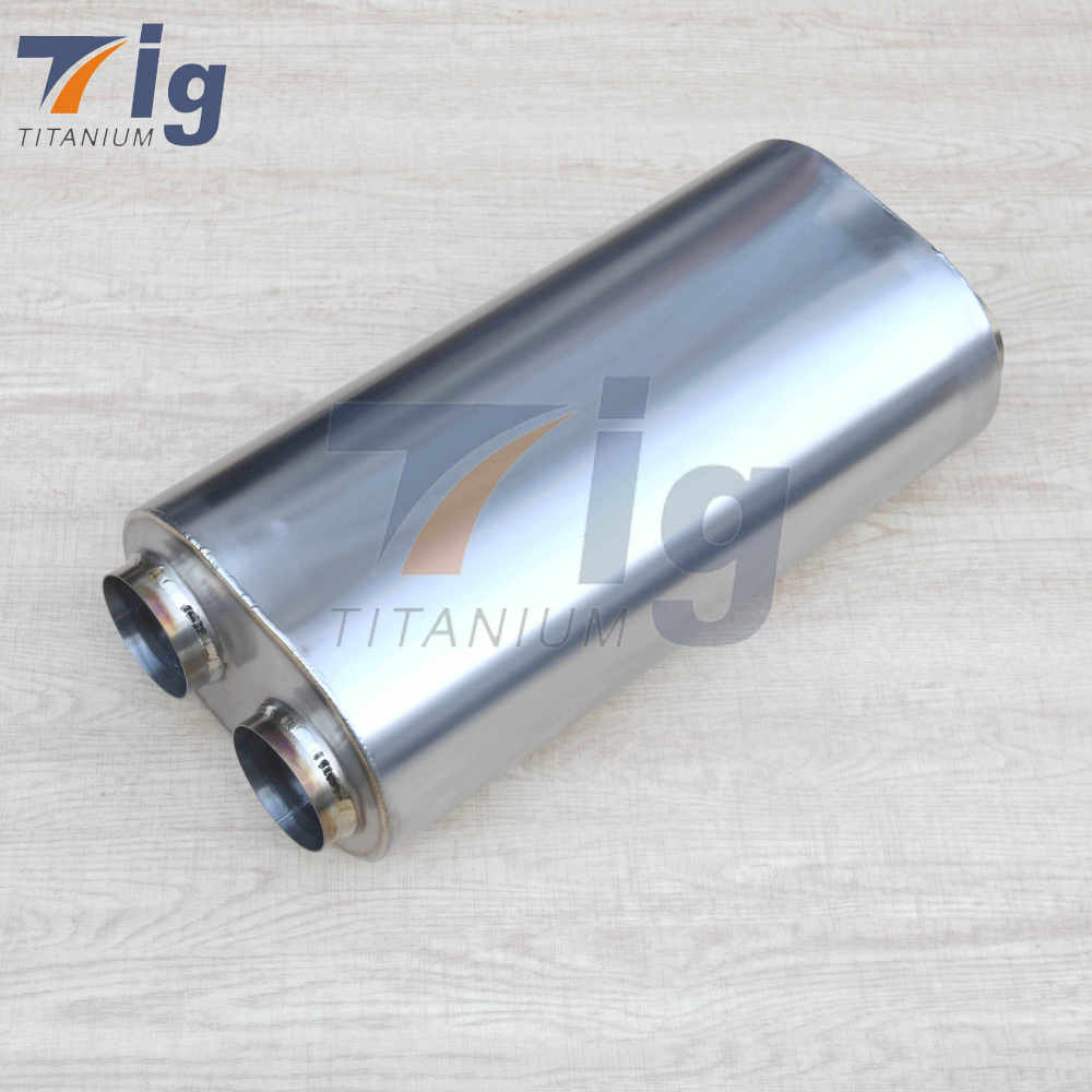 2.5" Inlet / 2.5" Dual Outlet Titanium Oval Muffler 19" OAL - Polished Finish