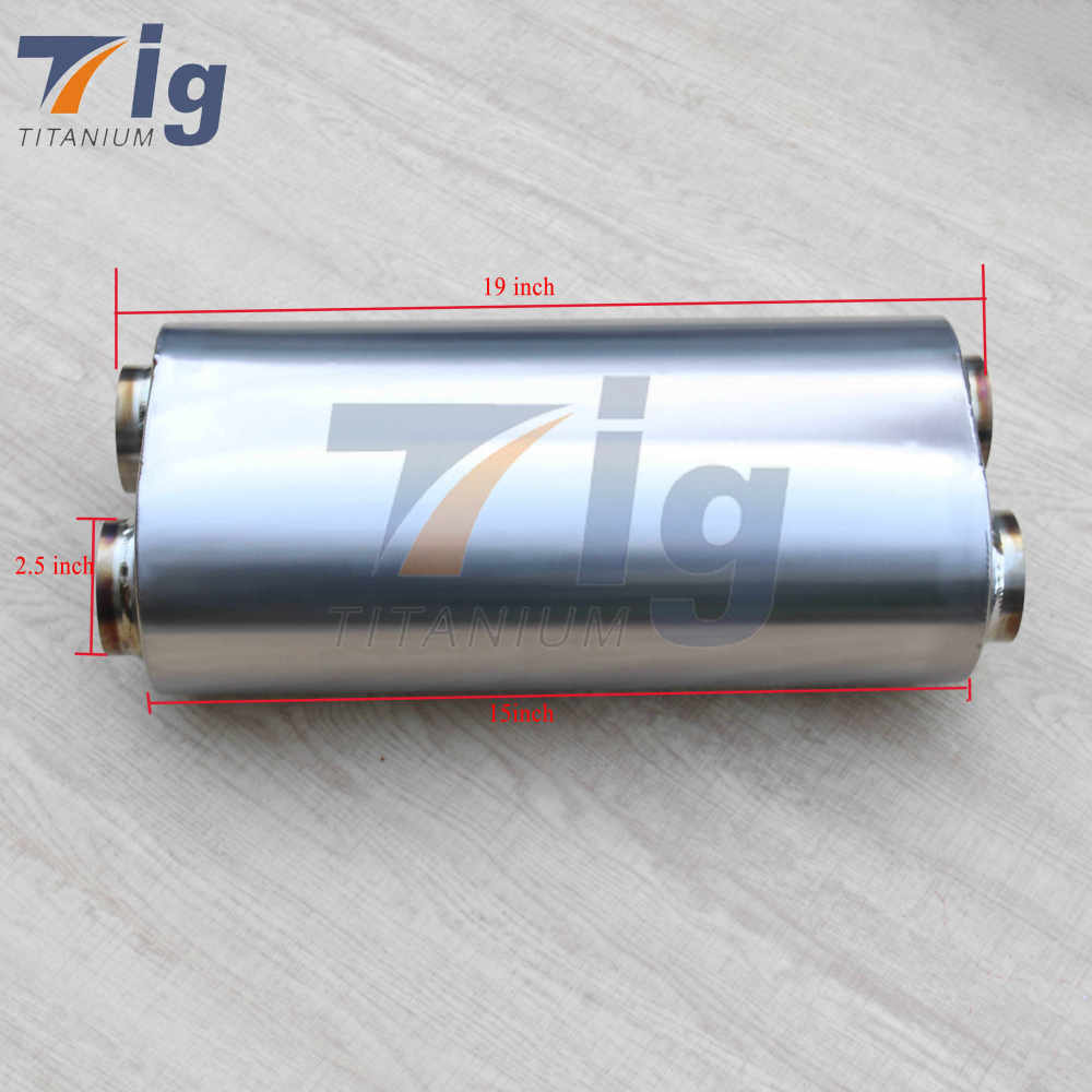 2.5" Inlet / 2.5" Dual Outlet Titanium Oval Muffler 19" OAL - Polished Finish