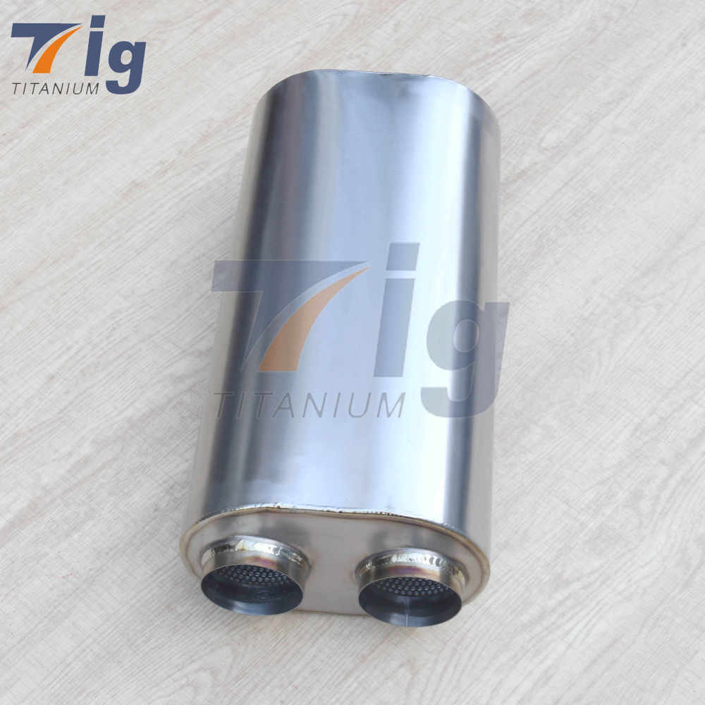 2.5" Inlet / 2.5" Dual Outlet Titanium Oval Muffler 19" OAL - Polished Finish