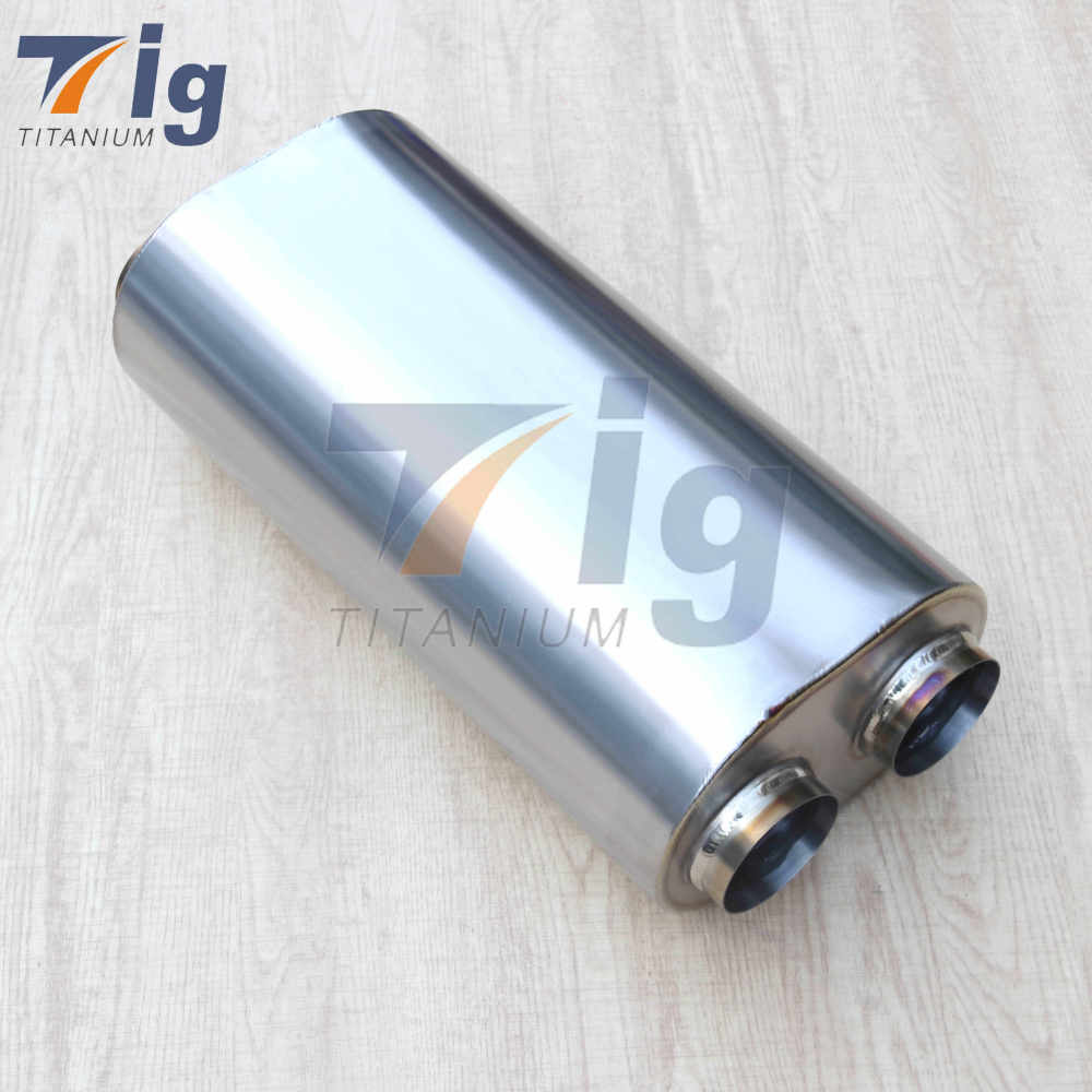 2.5" Inlet / 2.5" Dual Outlet Titanium Oval Muffler 19" OAL - Polished Finish