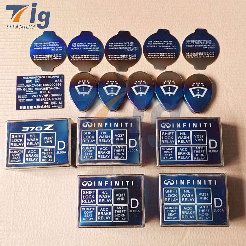Titanium Engine Fuse Box/Tank Cover Oil Filler Caps/Windshield Fluid Tank Cap/80*60mm plate 350Z 370z G35 G37 q40 q60