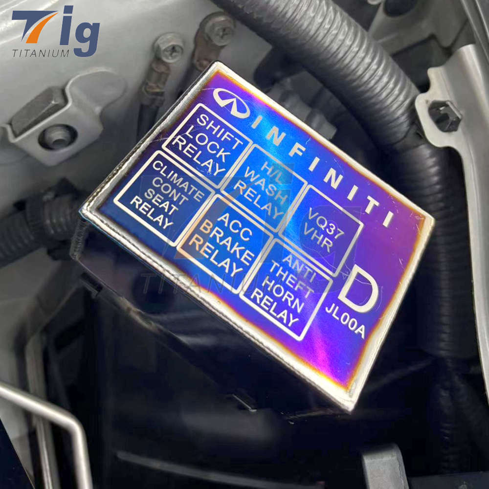 Titanium Engine Fuse Box/Tank Cover Oil Filler Caps/Windshield Fluid Tank Cap/80*60mm plate 350Z 370z G35 G37 q40 q60