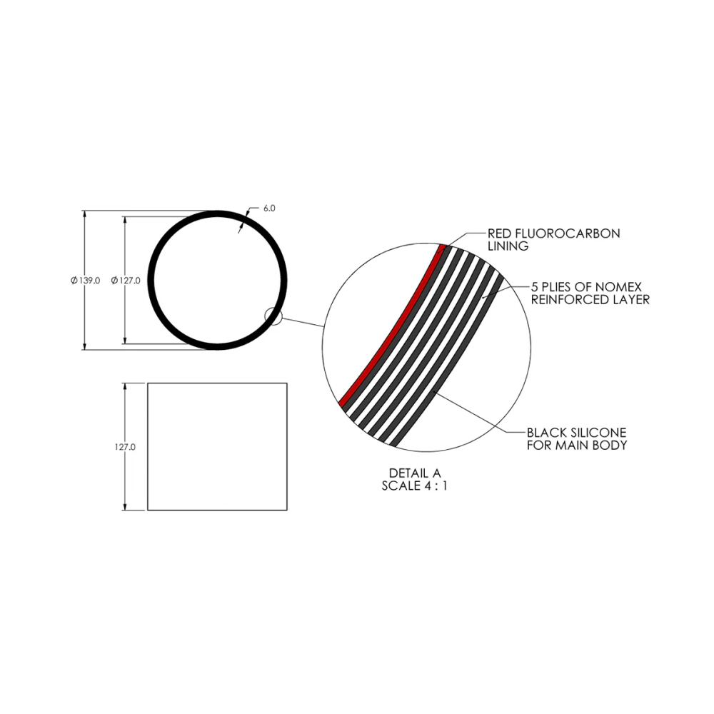 5.0" ID X 5" L PERFORMANCE SILICONE FOR CUSTOM