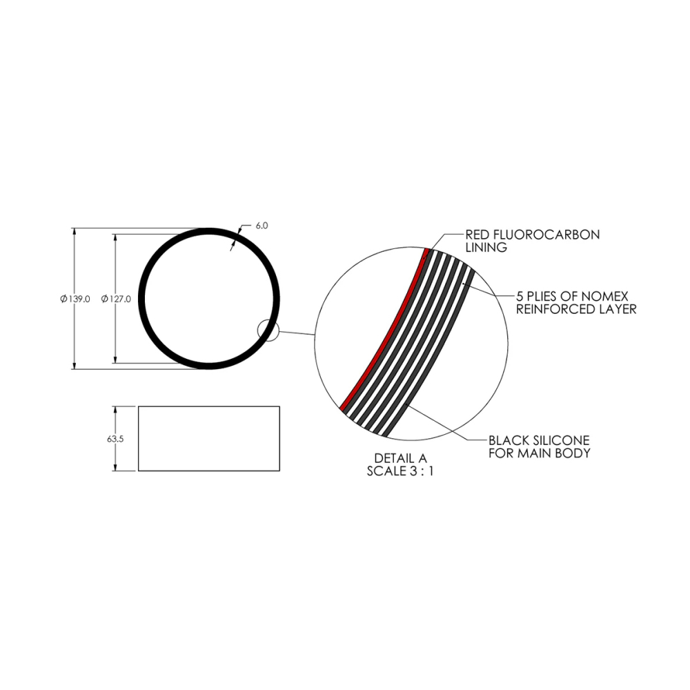 5.0" ID X 2.5" L PERFORMANCE SILICONE FOR CUSTOM