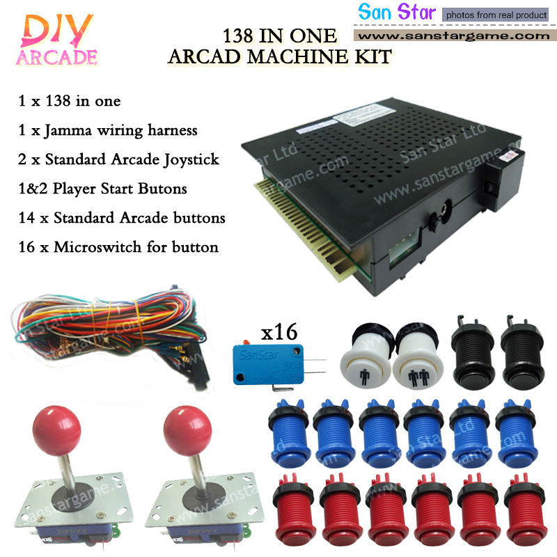 New Arcade DIY Accessories 138 In One + 16x Button + 2 Joystick For Arcade MAME JAMMA Games DIY 2Player