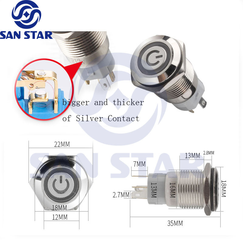 16mm Hole Size LED Power Button Switch Self Reset Switch Button