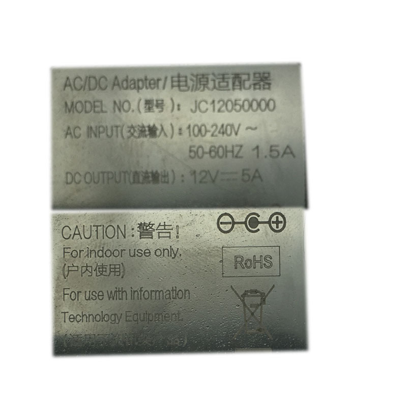 Power Adaptor Input 100-240VAC,50/60Hz Output 12V 5A, 60W