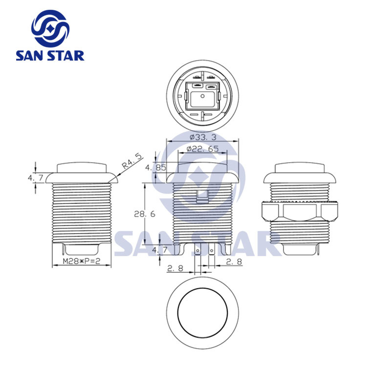 28mm High Quality Transparent Illuminated Arcade Button with Build-in Microswitch and LED