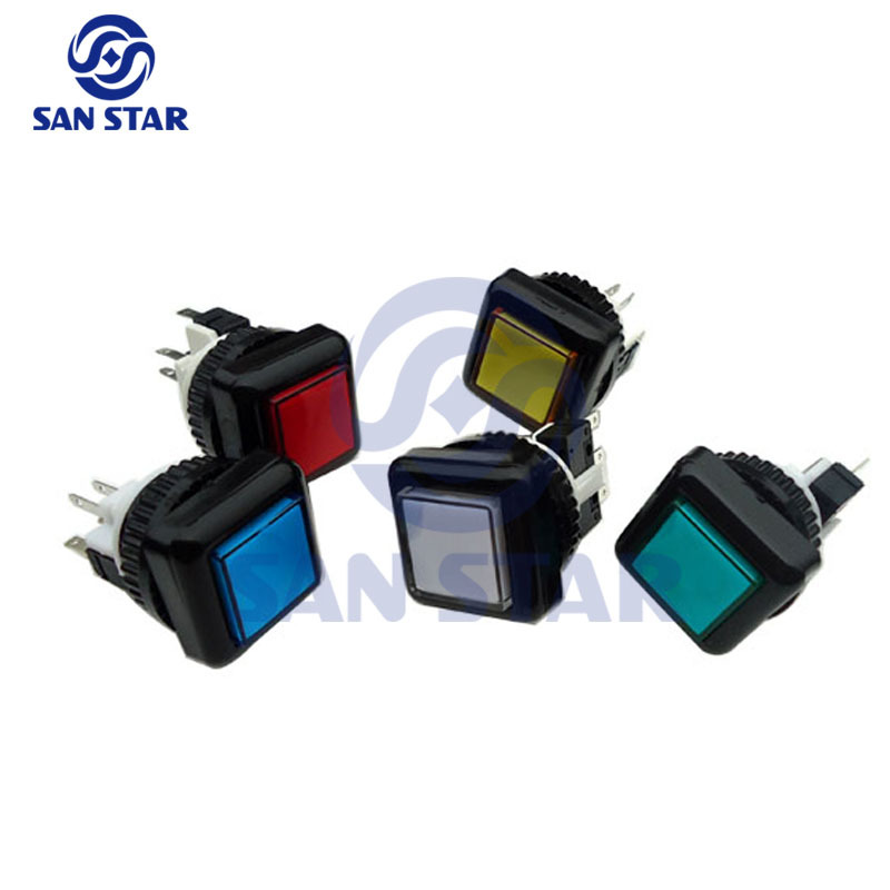 27mm Square Illuminated Arcade button with screw-in microswitch and LED