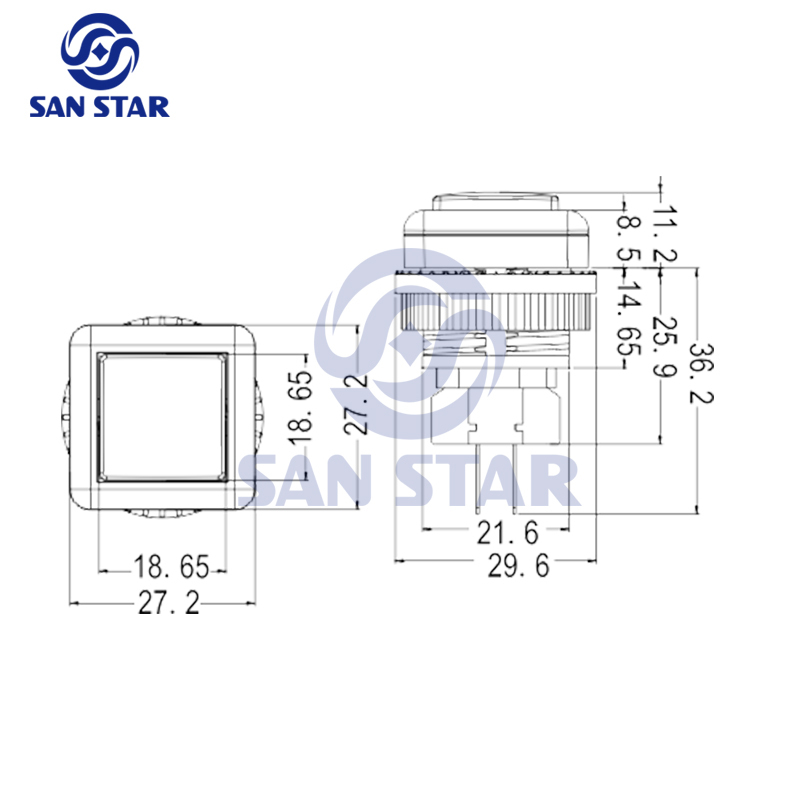 27mm Square Illuminated Arcade button with screw-in microswitch and LED