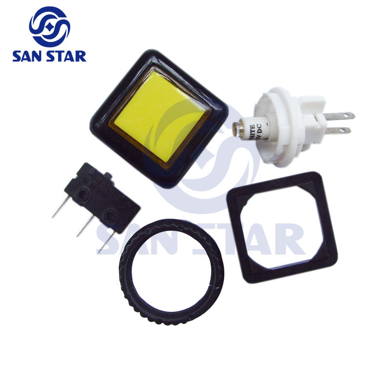27mm Square Illuminated Arcade button with screw-in microswitch and LED