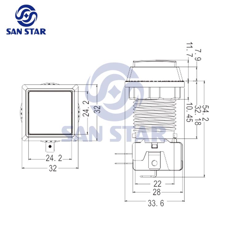 Bolique Edge Square 32mm Transparent Illuminated Arcade Button