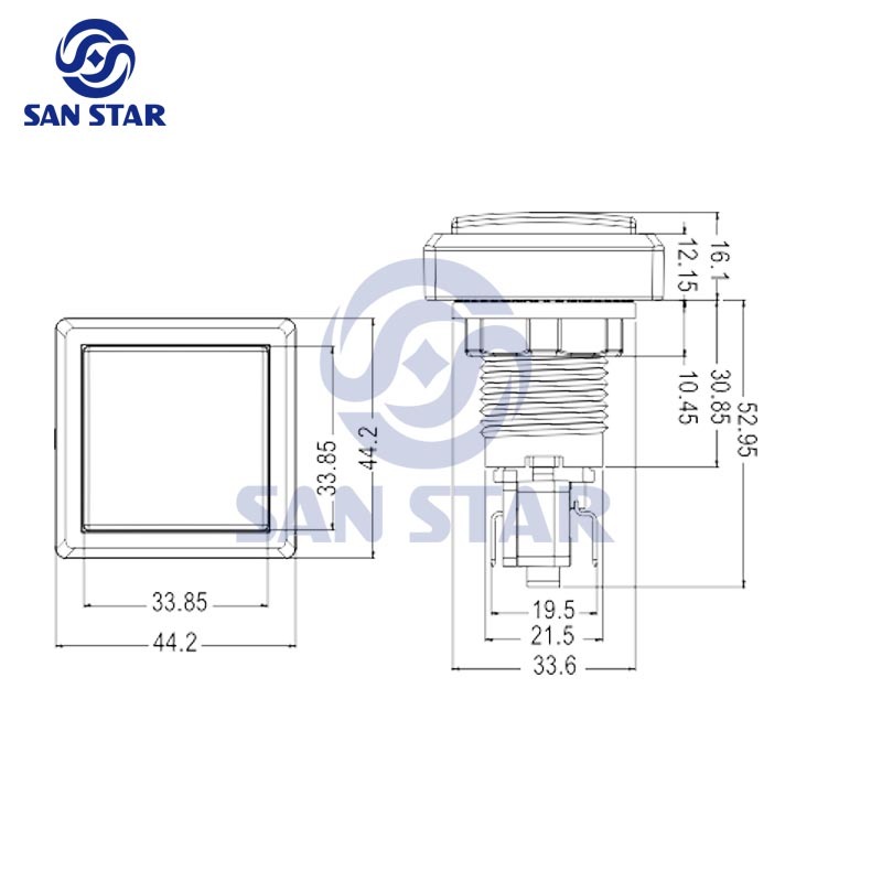 Square 44mm  Illuminated Arcade Button