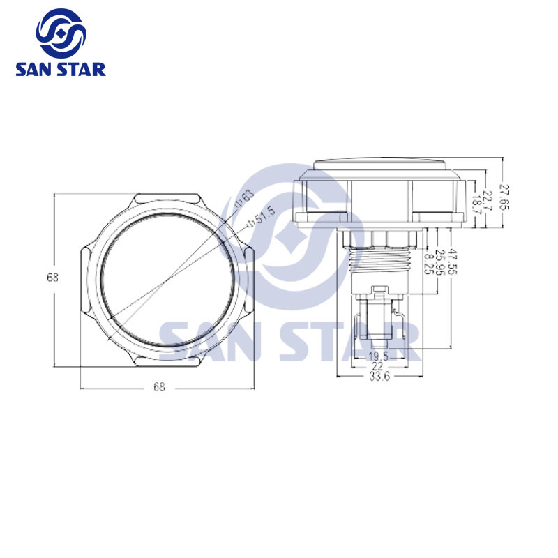 Round 63mm Medium Size Illuminated Arcade Button