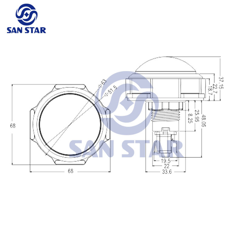 Round 63mm Medium Size Dome Illuminated Arcade Button