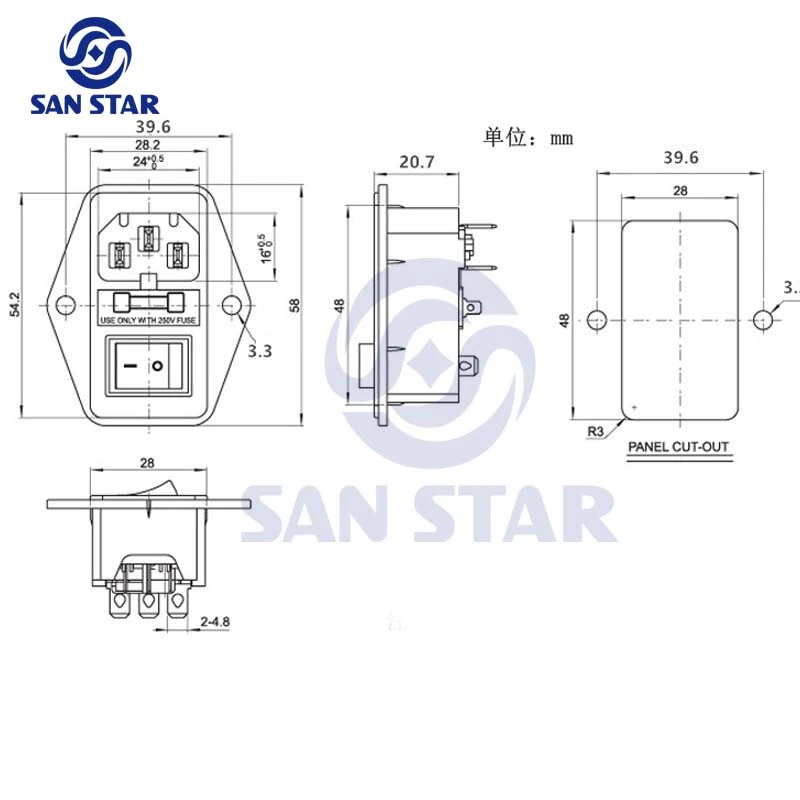 3 In 1 LED Switch Socket with 5V fuse