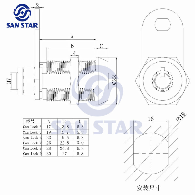 25mm Zinc Alloy Cam Lock Cabinet lock