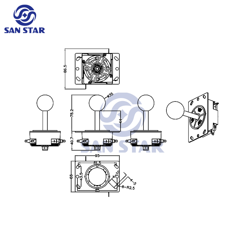 Metal Base Flexible Arcade Joystick with 35mm ball top