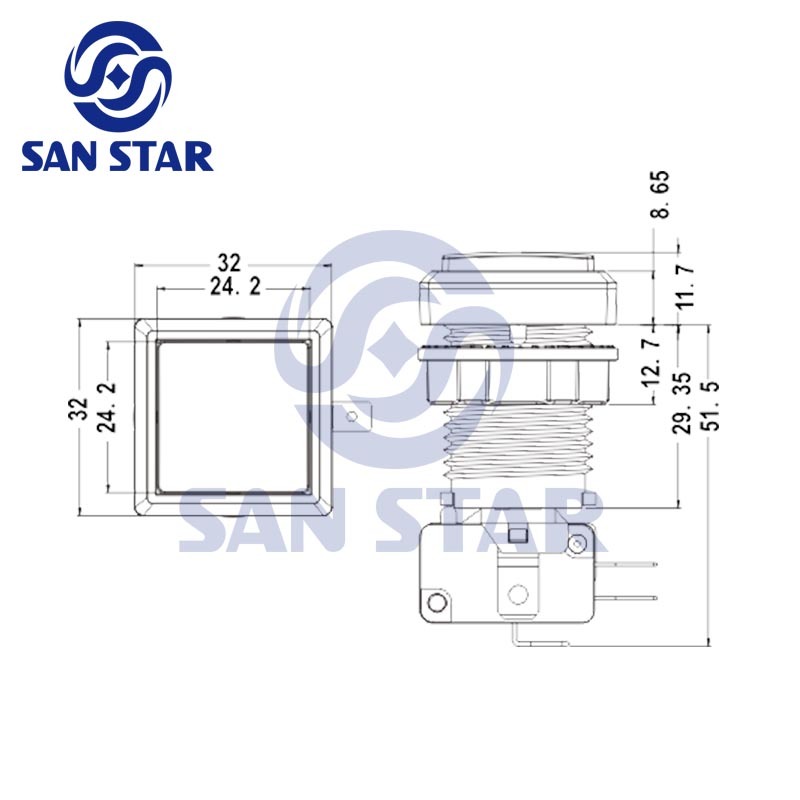 Square 32mm Illuminated Arcade Button