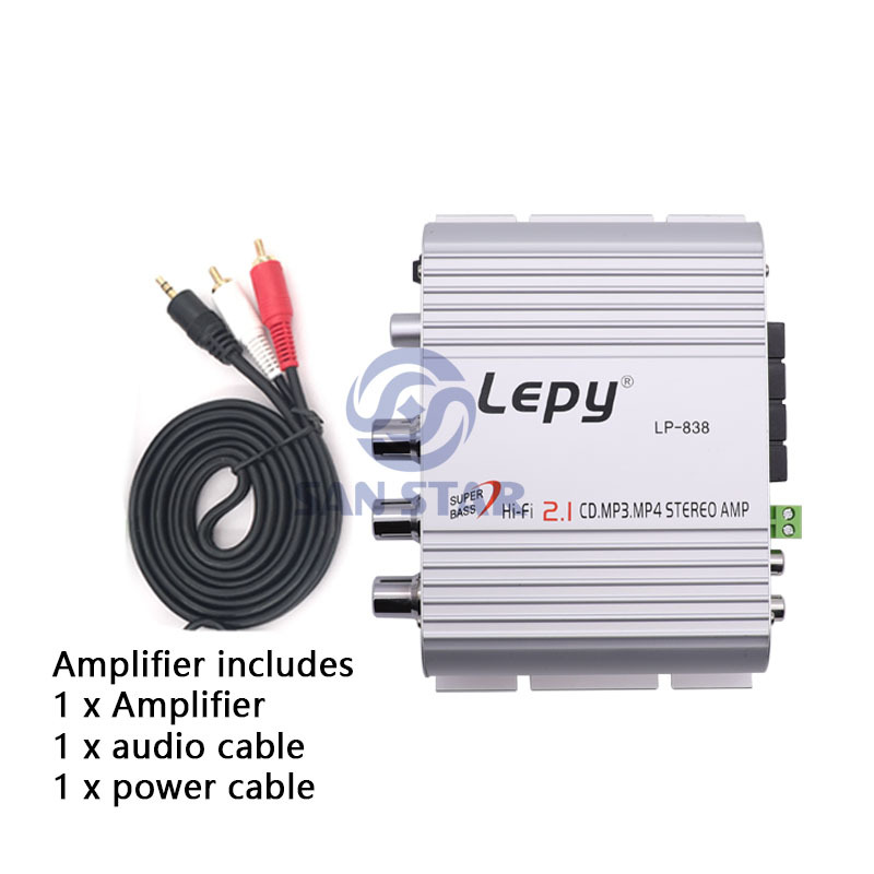 LP-838 Supper Bass Hi-Fi 2.1inch Stereo Amplifier with power supply and audio cable
