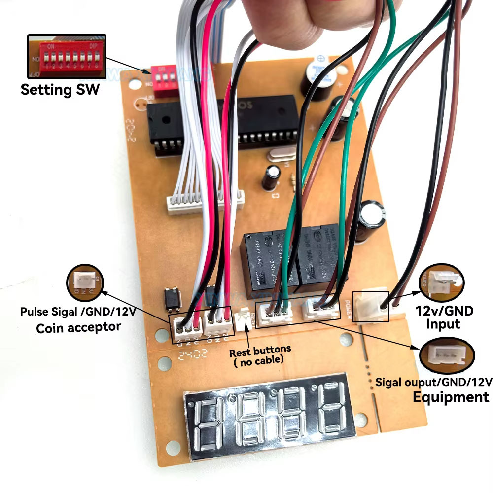 4 digits 12V Time Control Timer Board With Wire harness for arcade cabinet coin acceptor selector, pump water, washing machine