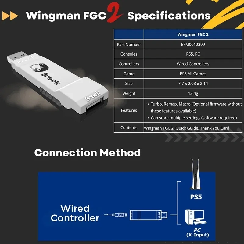 Brook Wingman FGC 2 Native PS5 Converter for PS5/PS4/XBox Series X | S/Xbox One/Elite/Nintend Switch/PC/Arcade Stick Controller