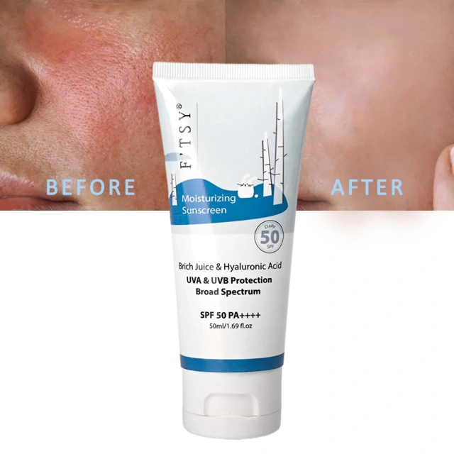 Private Label No White Cast Strong UV Protection Moisturizing Sunscreen SPF 50+ PA++++  Birch Juice Face Sunscreen