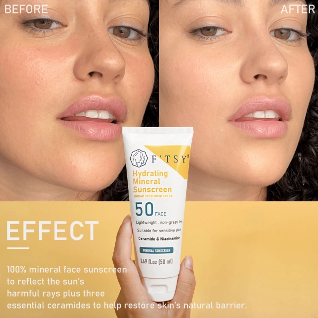 100% Mineral SPF 50 Mineral Sunblock Daily Sun Cream Oil Free Water Resistant Zinc Oxide Face Sunscreen for Sensitive Skin