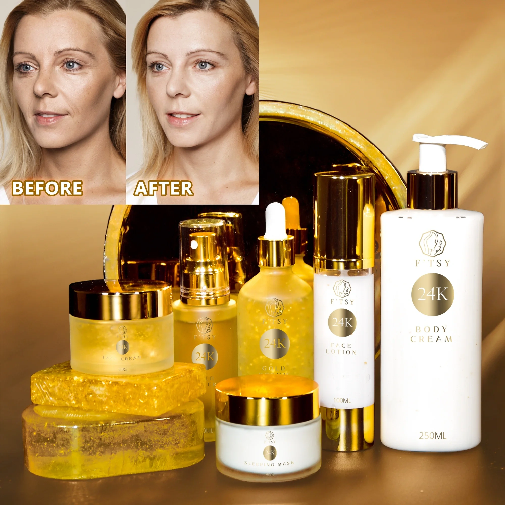 24K Gold Skincare Set, Anti-Aging & Brightening