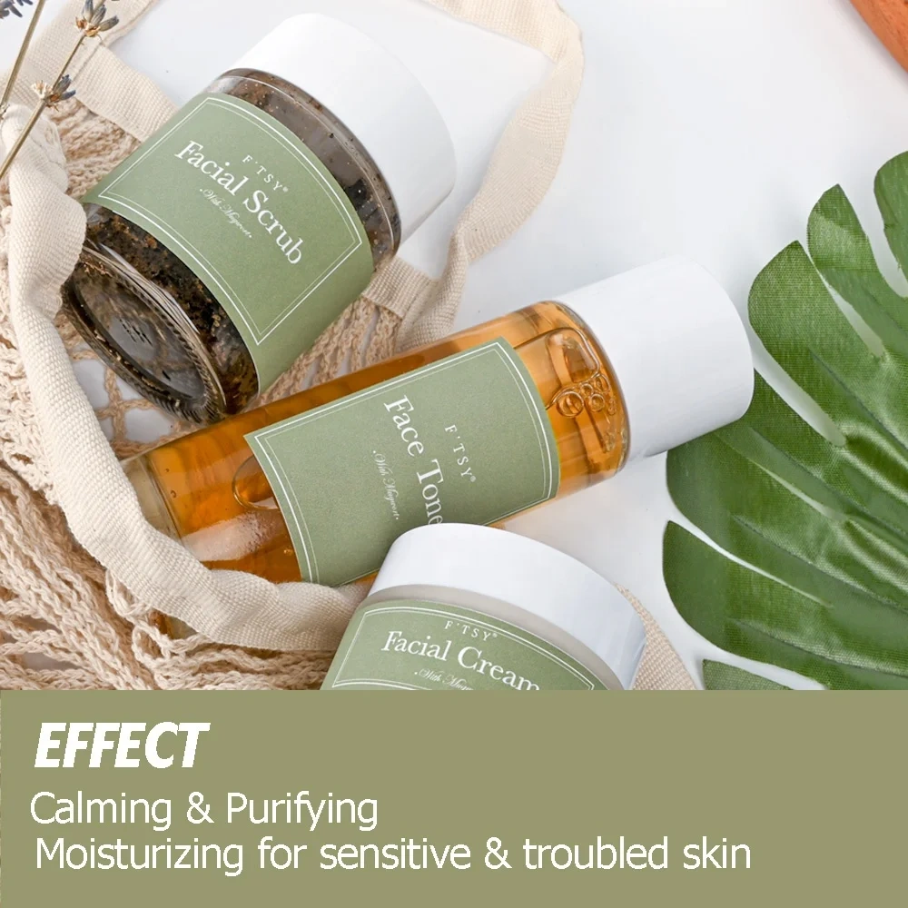 Herbal Mugwort Anti Aging Brightening Kit Mugwort Face Toner Cream Scrub Series Skin Care Set