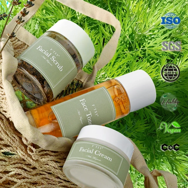 Herbal Mugwort Anti Aging Brightening Kit Mugwort Face Toner Cream Scrub Series Skin Care Set