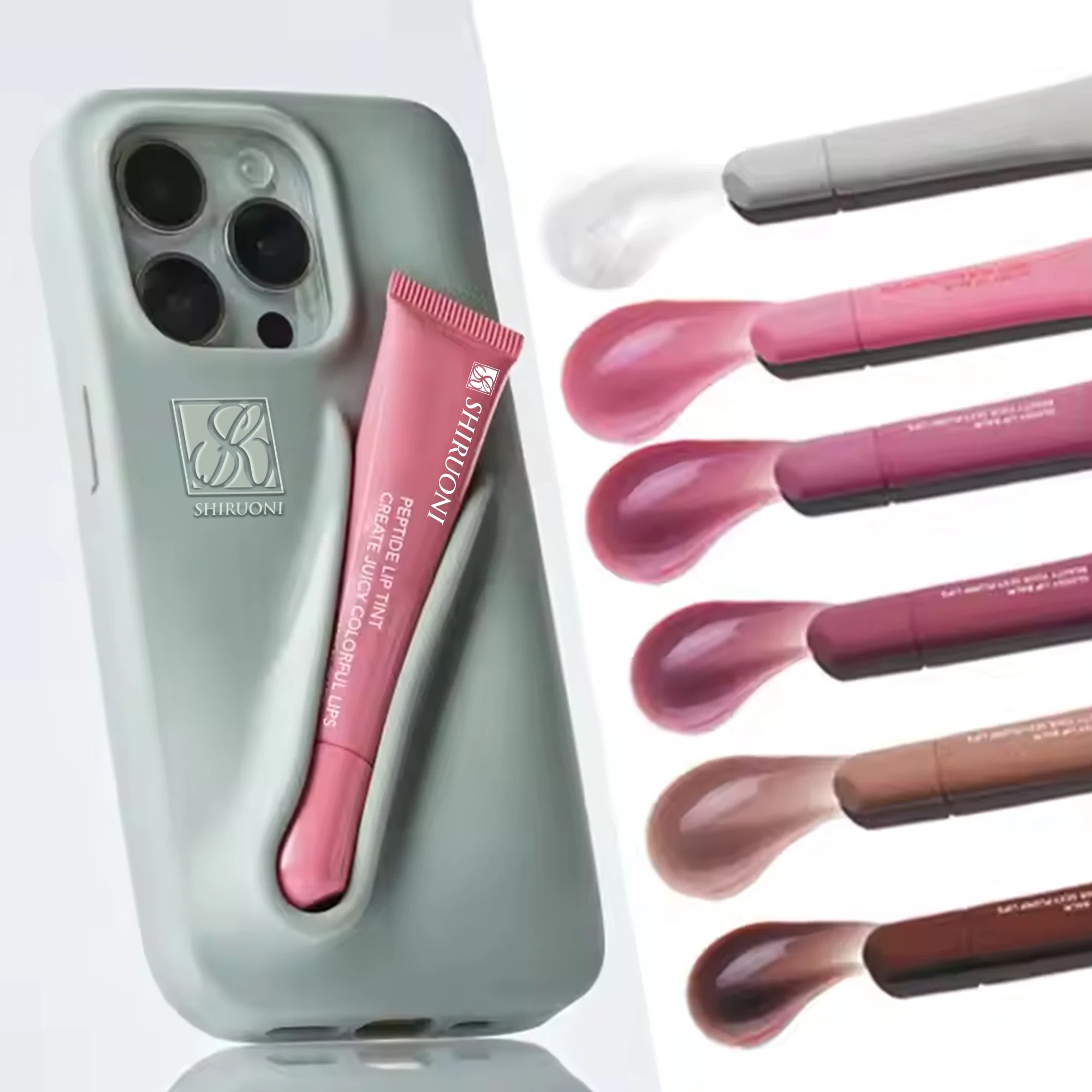 Private Label Hot Selling Peptide Lip Tint Hydrating Nourishing Non-Sticky Lip Gloss Lip Balm with Phone Case
