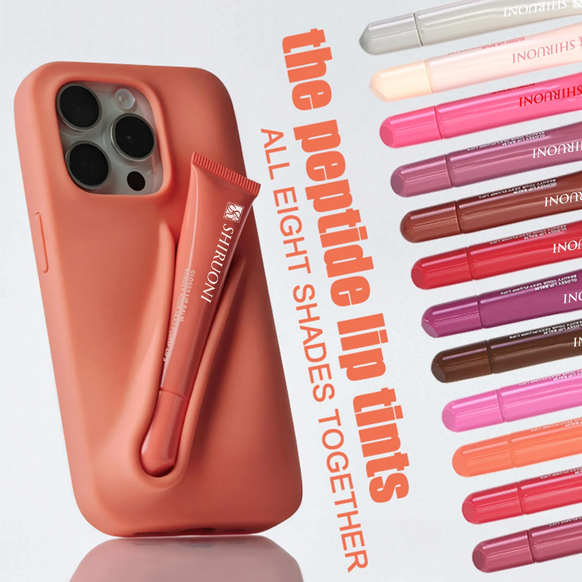 Private Label Hot Selling Peptide Lip Tint Hydrating Nourishing Non-Sticky Lip Gloss Lip Balm with Phone Case