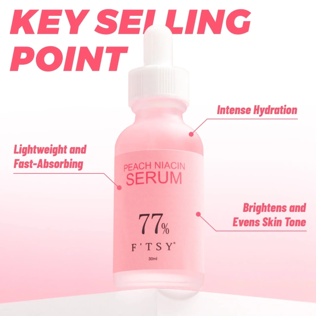 Peach 77% Niacinamide Serum for Uneven Skin Tone，Hydrating Brightening
